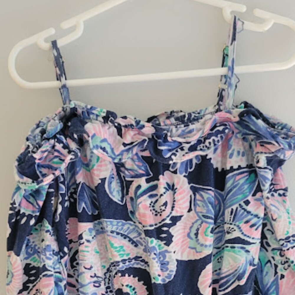 Lilly Girls Cotton Romper, Blue Print, Size 4-5